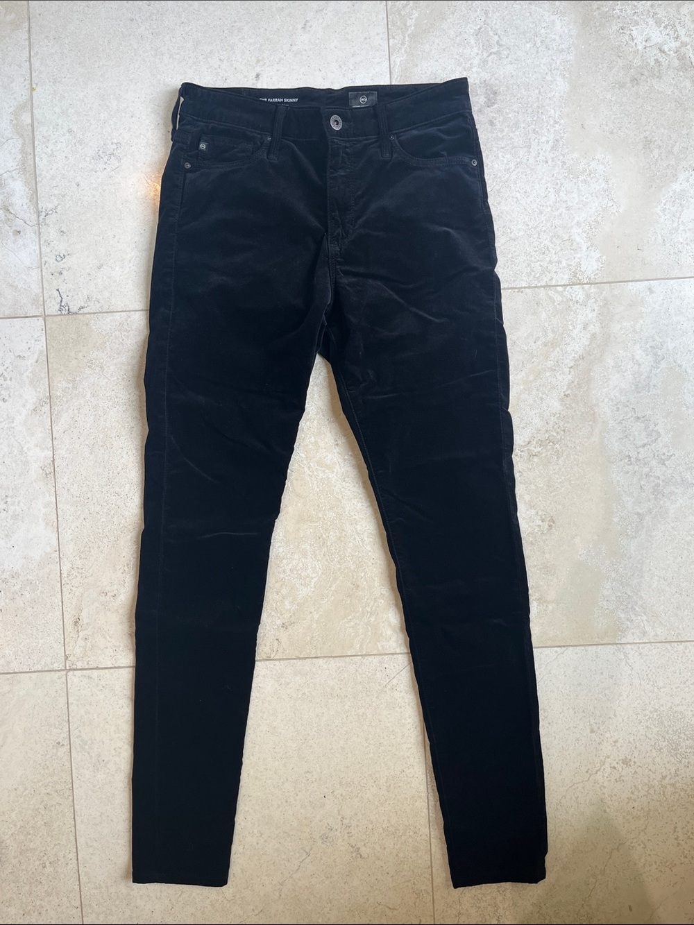 Ag Adriano Goldschmied Black Velvet Slim The Farrah High Rise Skinny Pants Sz 28